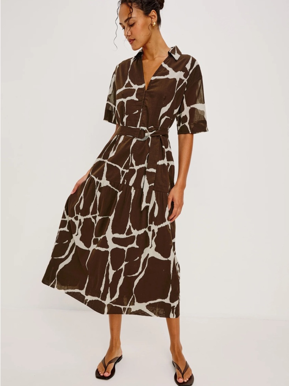 NWT Rails Richmond Midi Dress in Terra (Brown/Cream) with Belt